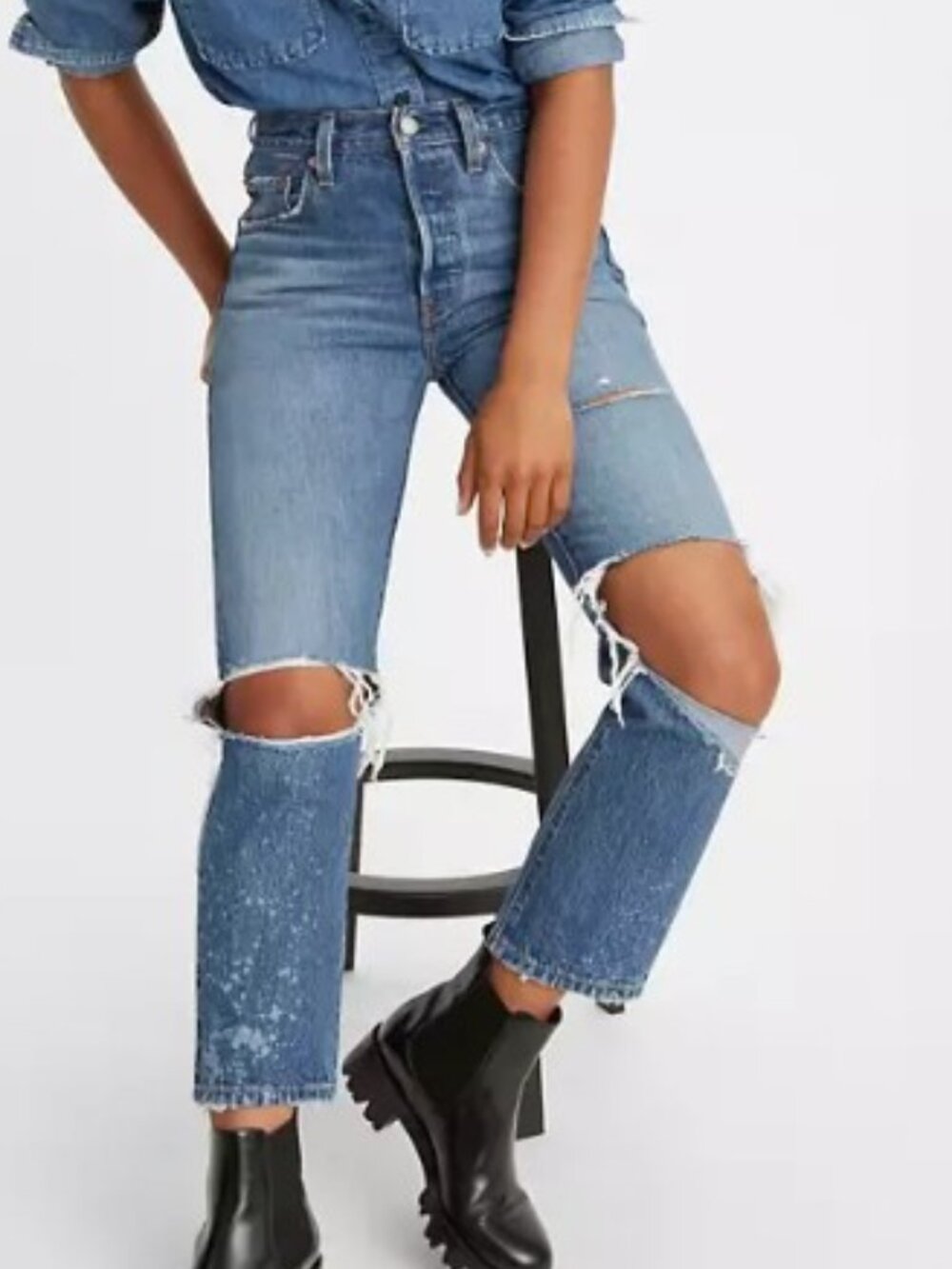 LEvi's Premium 501 Button Fly Original Distressed Denim Jeans